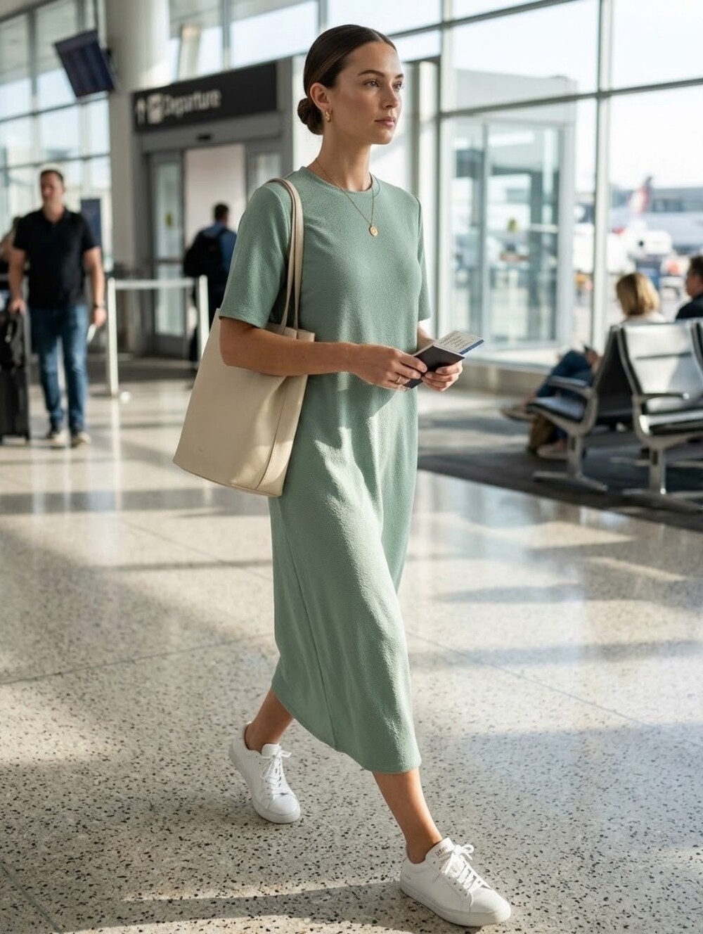 Minimalist Korean Style Mint Green Textured Knit Midi Maxi Dress Small Stretch